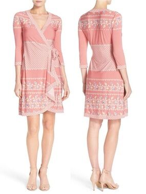 BCBG MAXAZRIA WOMEN ADELE SIGNATURE WRAP PINK DRESS